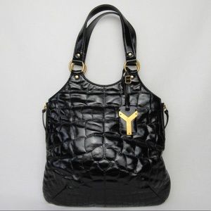 YSL Iconic Black Embossed Calfskin Tribute Tote